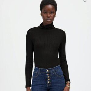 Black Ribbed Turtleneck Long-Sleeve Tee Size XXS